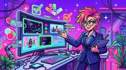 Cartoon content director comparing AI graphic design output with human designer work