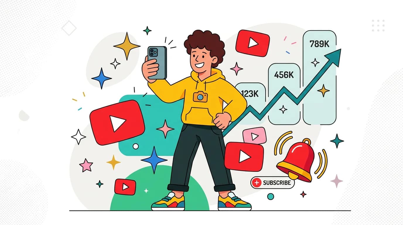 Bold neon YouTube creator setup with electric yellow and coral pink animation sparkles