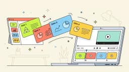 Presentation slides transforming into a clean video timeline on a laptop screen